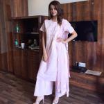 Surveen Chawla wearing a light pink Ritu Kumar suit